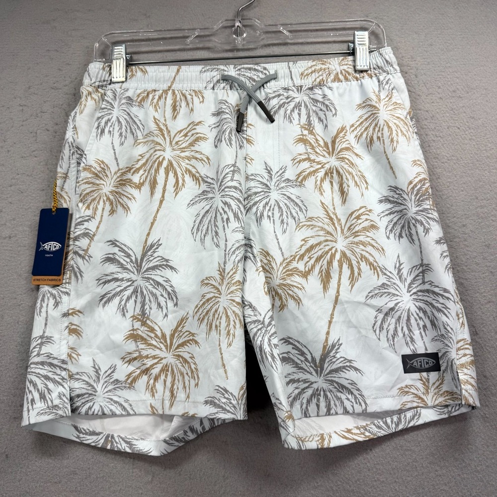 Aftco Strike Swim Shorts Youth XL Palm Tree Tropical Lined Board Surf Fishing